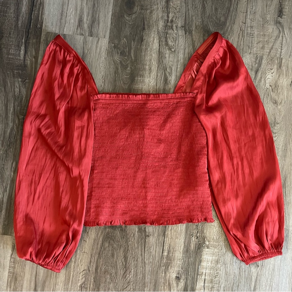 NEW J. Crew Squareneck Smocked Featherweight Satin Cropped Top Blouse